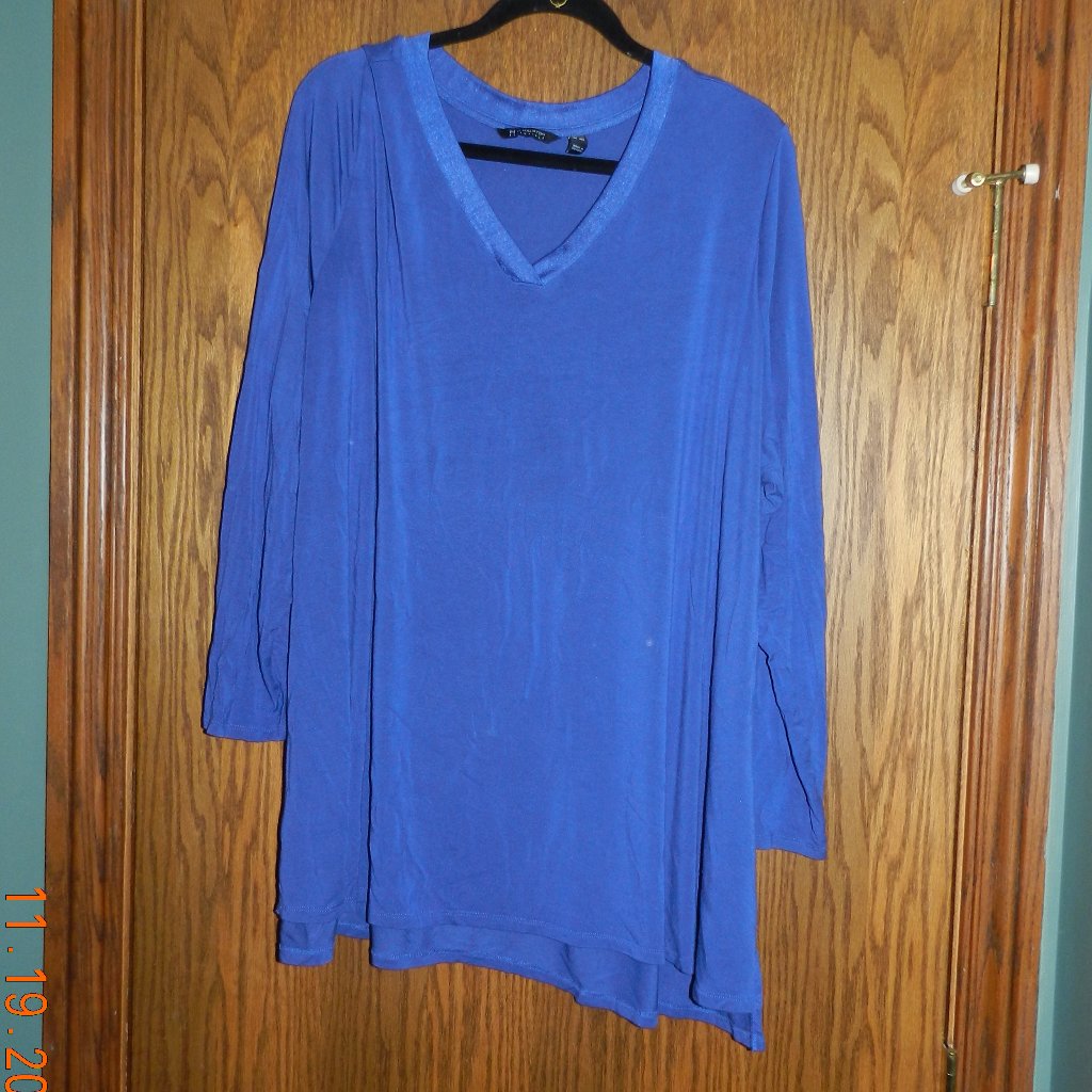 Womens H By Halston Royal Blue V Neck Slinky Shirt